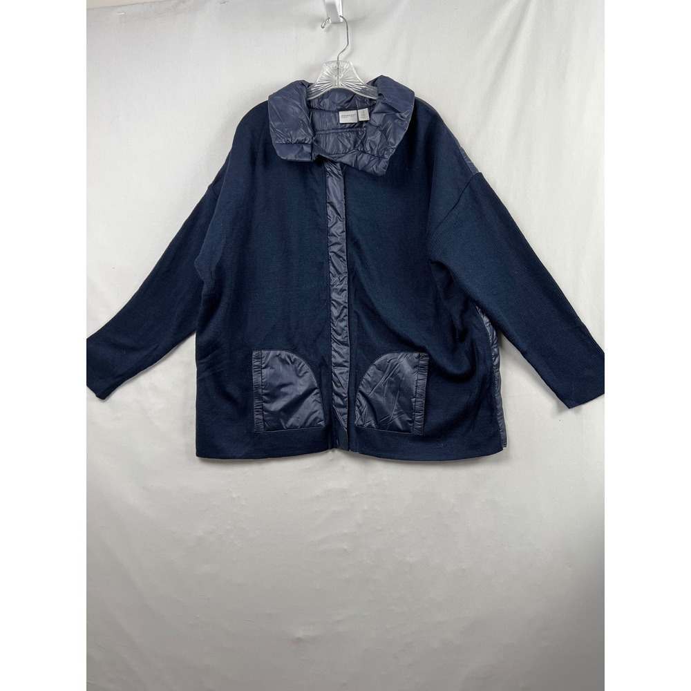 Zenergy by Chicos Jacket Womens 4 Navy Blue Quilted Knit Casual Puffer Zip
